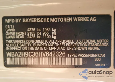 2017 BMW 230Xi из США, поврежденный, VIN WBA2H9C36HV642326